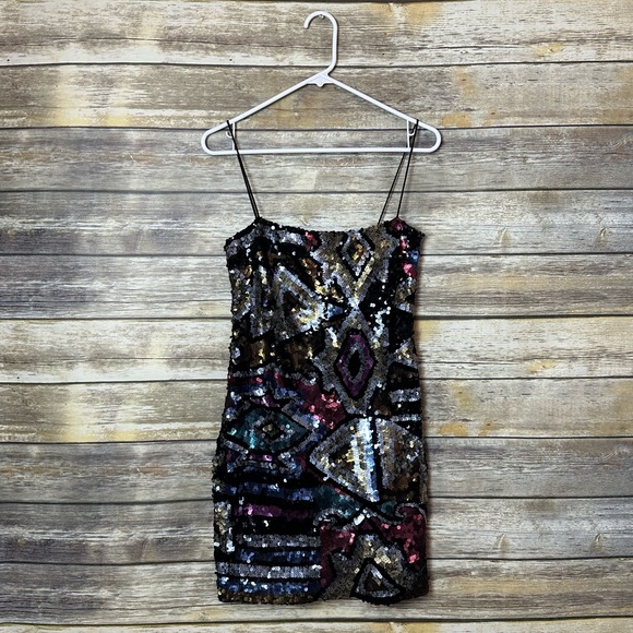 Mignon Multicolor Sequin Party Mini Dress Size S - Picture 3 of 9